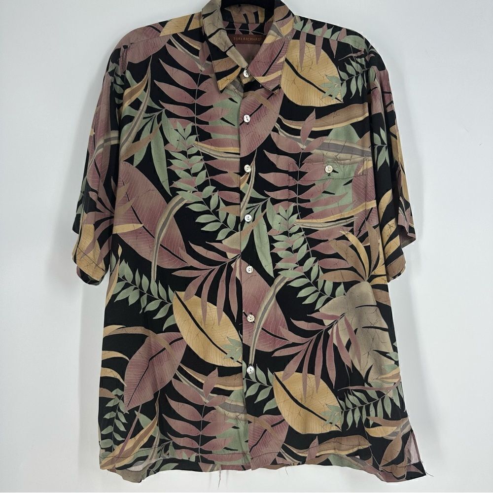 TORI RICHARD Casual Hawaiian Tropical Floral Button Down Short Sleeve Shirt Sz L